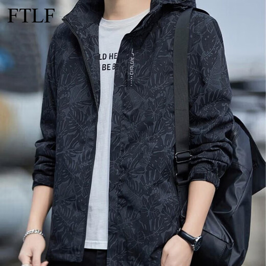 FTLF light luxury high-end brand jacket men's jacket spring, autumn and winter new style men's casual loose trendy outdoor leisure plus velvet Maple leaf black (spring and autumn style) XL (recommended weight 120-140Jin Jin equals 0.5 kg)