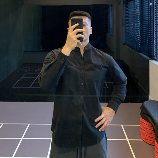 Playboy (PLAYBOY) Japanese retro Henry collar cotton shirt long-sleeved T-shirt men's shirt casual bottoming autumn and winter/P60 special dark green L