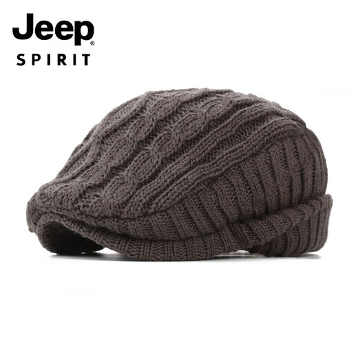 JEEP knitted woolen hat British beret women's versatile forward hat ear protection plus velvet warm men's peaked cap autumn and winter dark gray M (56-58cm)