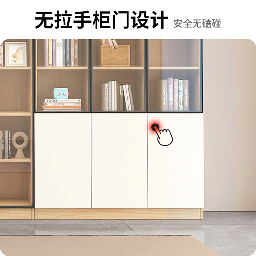 Huixun solid wood bookcase with glass door wine cabinet multi-functional display cabinet bookshelf vertical floor storage cabinet integrated wall-mounted log cabinet door single cabinet 0.9m