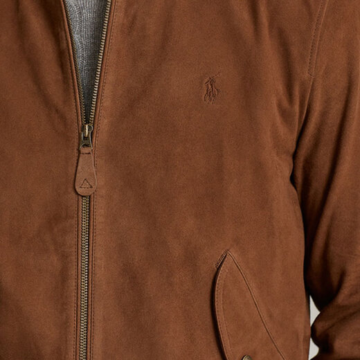 RALPH LAUREN Ralph Lauren SS22 solid color zipper cashmere leather casual long-sleeved leather jacket for men brown brown M