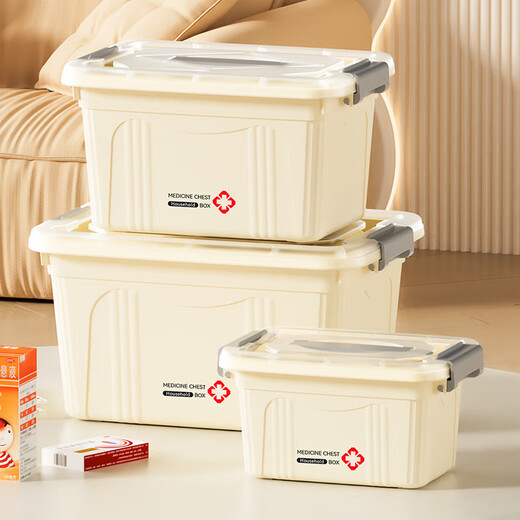 Large medicine box with lid for household clothes, toys, snacks, books, portable storage box, large capacity plastic organizing box 33*23.5*18.5cm medium layered medicine box