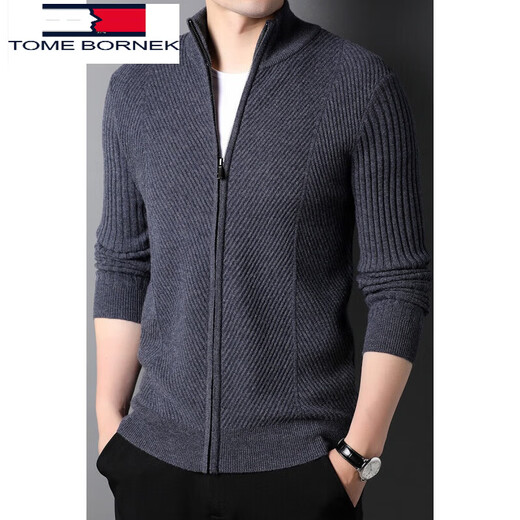 TOME BORNEK Tommy Tommy Men's Autumn and Winter 100% Cardigan Cardigan Casual Loose Jacket Men's Knitted Top Black 105/170/88A