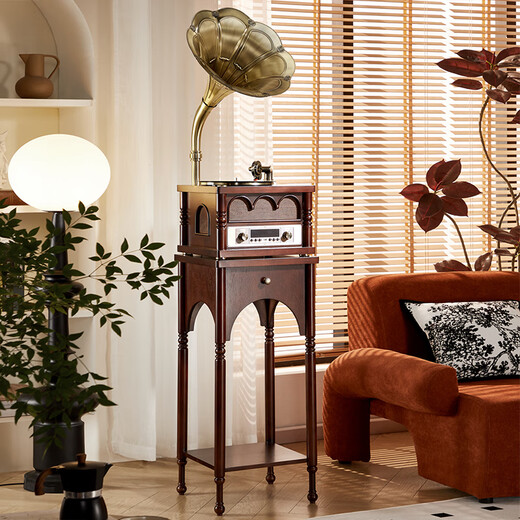 Catherine French retro gramophone vinyl record player audio living room European all-in-one record player HIFI Bluetooth speaker home floor decoration walnut + 6.5-inch subwoofer