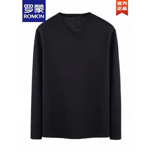 ROMON long-sleeved T-shirt for men in autumn and winter new sweetheart neck pure cotton V-neck slim top with velvet thickened warm base layer white style velvet M 90-115Jin Jin is equal to 0.5 kg