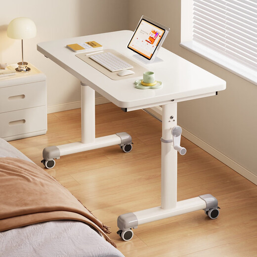 Movable computer desk lifting table bedroom table and chair set office bedside table primary school student home study desk white 60*100 mobile lift type