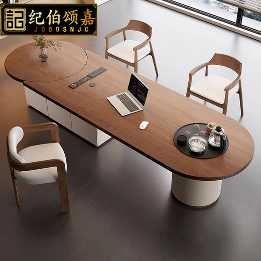 JOBOSNJC Light luxury high-end solid wood office desk semi-circular executive desk conference table electric lift desk computer desk desk 2.2m big leaf pine table + mountain chair + Hiroshima chair *2
