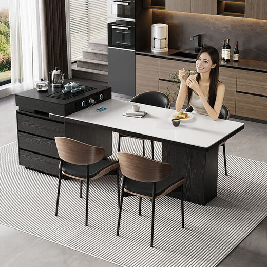 Suzhan island table light luxury minimalist coffee table multi-functional retractable all-in-one office home small apartment slate dining table island table 60cm (total length 1.65m-1.9m) island table dining table (ordinary socket)