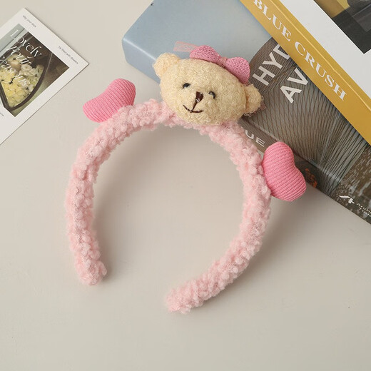 Bo Na Ling Super Cute Bear Headband Female 3D Cartoon Plush Doll Girl Heart Hairband Washing Hairpin Wide-brimmed Hair Accessory Pink Care Bear Hairband