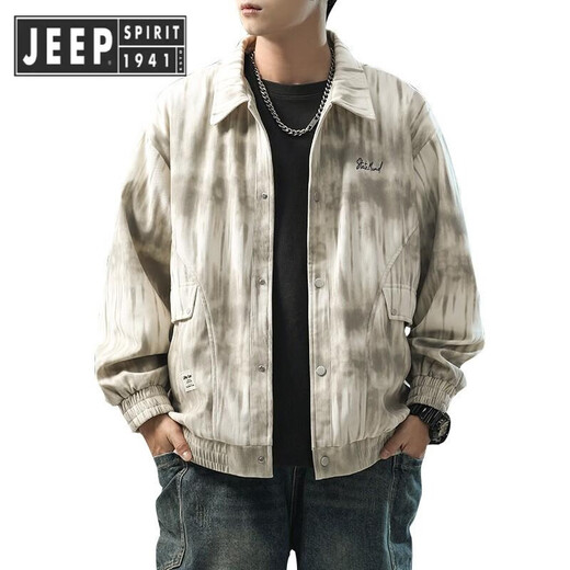 JEEP SPIRIT Jeep tie-dye jacket men's gown spring and autumn 2025 trendy brand loose-sensing tool lapel jacket large size K15828 black M
