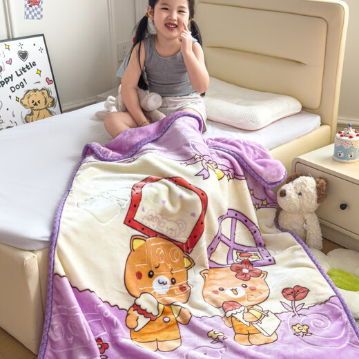 Violet Raschel Double Layer Cloud Velvet Children's Blanket Cartoon Sofa Throw Blanket Children's Infant Baby Blanket Cute Bear 24# Purple 100cm*130cm
