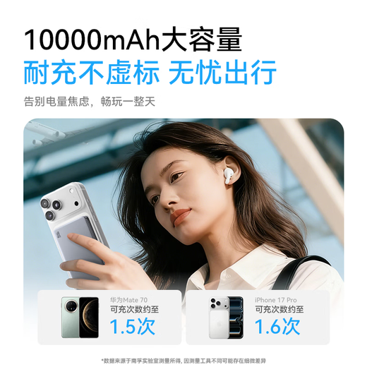 Chuanying 3C certified Nanfu Apple Magnetic Power Bank 20w comes with cord mobile power supply 10000mAh wireless fast charging iPhone 17/16 Android Huawei can go on the plane gray