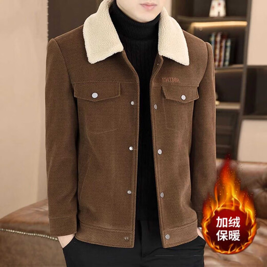 Dances with Wolves lamb velvet jacket men's winter new velvet thickened lapel jacket youth Japanese retro winter tops 820 black 821 jacket XL recommended 125-140Jin Jin equals 0.5 kg