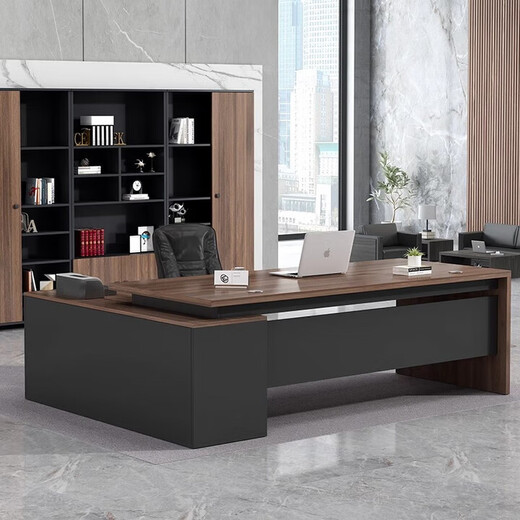Desk boss desk simple modern manager desk and chair combination single office executive desk with cabinet furniture 180*80cm + side cabinet gray oak