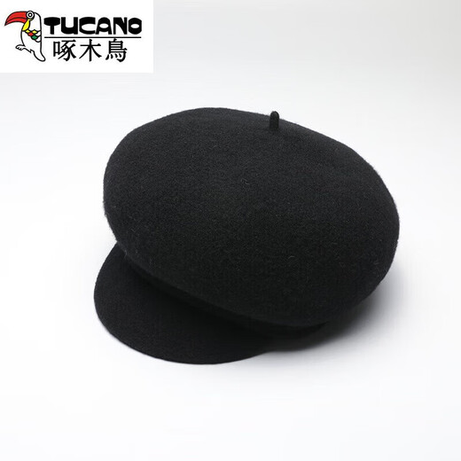 Woodpecker Warm Beret Japanese Versatile Color Wool Beret Literary Retro Newsboy Hat Women Black Adjustable