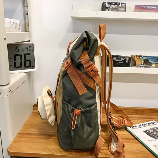 Ershanji Sports Outdoor Hiking Mountain Cycling Motorcycle Backpack Folding Roll Top Backpack Men's Functional Wind Travel Backpack Outdoor Mountaineering Bag Green - Double Back