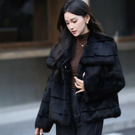 Gu Bing Rex Rabbit Fur Short Jacket for Women Navy Collar Design Temperament Socialite Winter New Product Simple and Trendy Brown M Recommended Weight 90/110 Jin Jin is equal to 0.5 kg