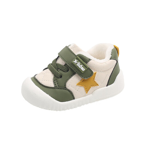 YEEHOO FASHION Ying's baby plus velvet toddler shoes new non-slip soft sole boys' boots green 13 cm inner length size 17