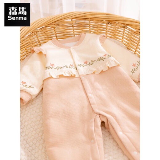 Semir children's baby girl's quilted jumpsuit autumn and winter baby clothes thin cotton clothes pure cotton clothes outing clothes 2025 new style khaki flowers fluttering pink 90cm
