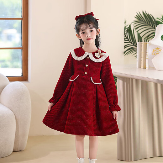 Girls Dress Autumn Clothing 2025 New Children's Clothing Autumn and Winter Skirts Fashionable Rich Family Princess Dress Autumn 2887 Red 120
