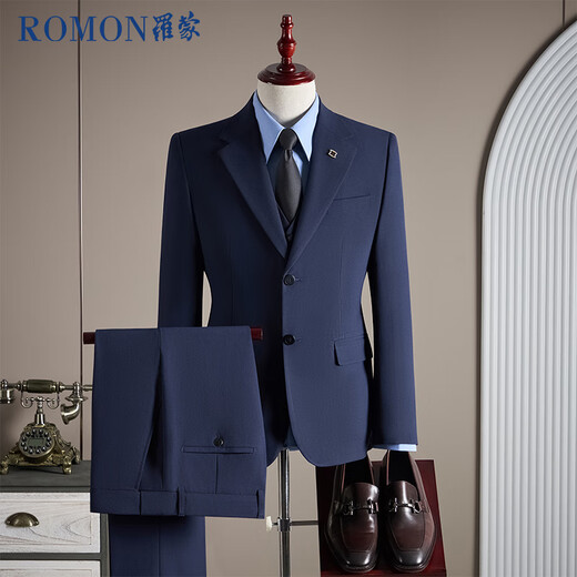 ROMON Suit+Vest+Trousers Suit Suit Men's Business Professional Wedding Dress Jacket Royal Blue 6XL