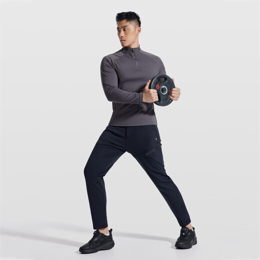 SOSOLEMON autumn and winter running long-sleeved men's half-zip comfortable and warm quick-drying training tennis badminton fitness sports bottoming shirt dark gray L