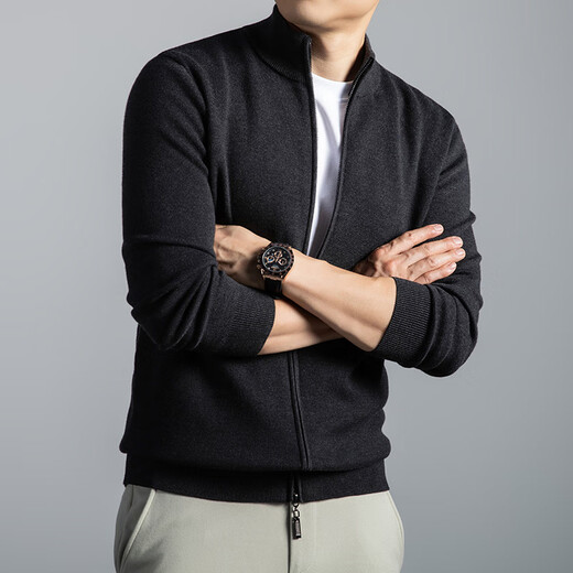 BOSS men's knitted cardigan jacket 2025 new autumn and winter stand-up collar sweater casual cardigan high-end sweater upper green S size 165