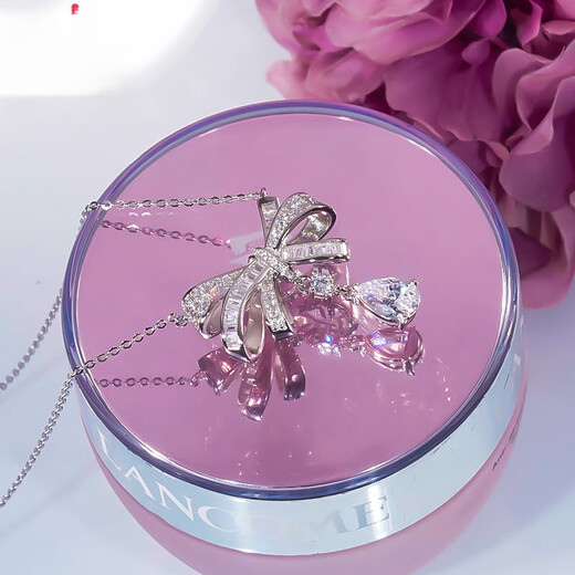 PT950 platinum full diamond bow moissanite necklace light luxury niche design imitation diamond temperament water drop necklace D-E/extreme white 1 carat LC/mirror flawless 40+5cm