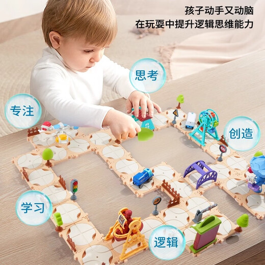 DADDY GUARD children's toys DIY puzzle assembly rail car electric locomotive birthday gift for boys and girls 2-8 years old 4 major themes - free small train 125pcs + exquisite hand-held gift box DIY puzzle assembly 2-3-5-7-8 years old