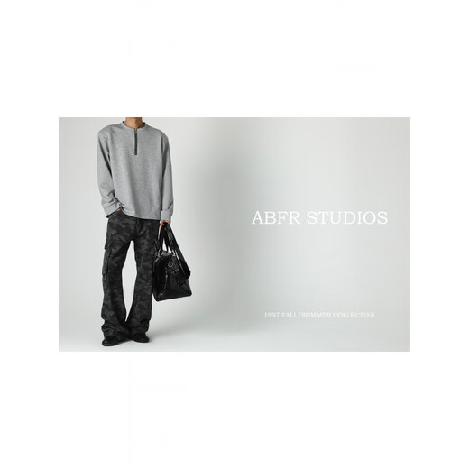 ABFR American half-zip shoulder padded sweatshirt men's autumn cleanfit rivet long-sleeved bottoming Henry shirt gray XL