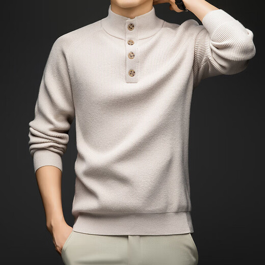 YISHion 2025 new cardigan 12-needle raglan sleeve Henry collar sweater with men's business casual knitted red brown M