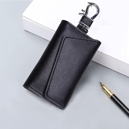 Moepeqdaishu Key Bag Herren-Leder-Schlüssellatze für Frauen mit großer Kapazität mit Multifunktions-Multifunktions-Cowide-Karteiche-Kartenbeutel von Waldkartentasche Black [echtes Leder] + Geschenkkartenbeutel
