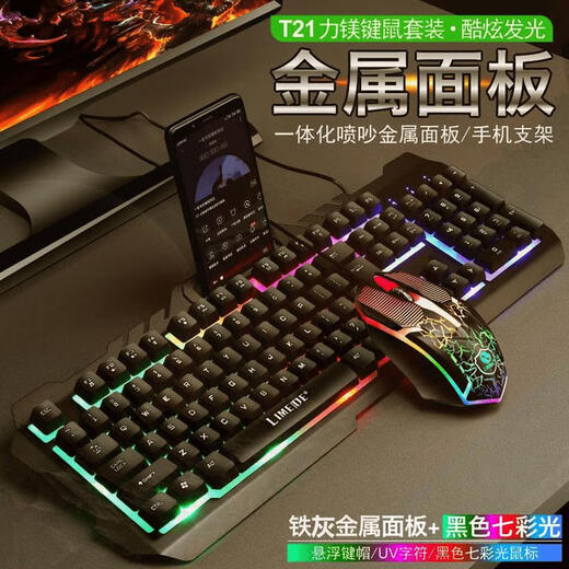 罗技电竞机械手游戏键盘鼠标办公台式机笔记本通用电脑有线键鼠发光 黑色繜享版-合金面板【迭电竞