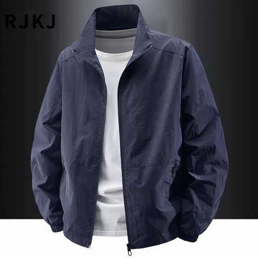 RJKJ Light Luxury Brand Men's Jackets Spring, Autumn and Winter New Outdoor Velvet Casual Stand Collar Trendy Tops Black - Spring and Autumn Regular - 8919 Jacket XL (Recommended 130-145Jin Jin is equal to 0.5kg)