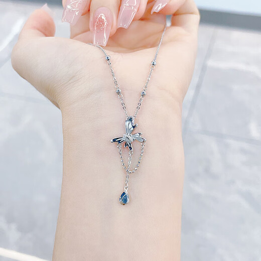 Lao Fengxiang platinum necklace pt950 gemstone water drop tassel butterfly adjustment set chain for girlfriend and wife birthday gift platinum about 5.1g
