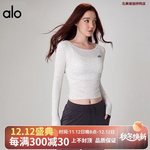 ALO YOGA yoga wear yoga spring and autumn long-sleeved T-shirt women's breathable quick-drying fitness sports Pilates white M