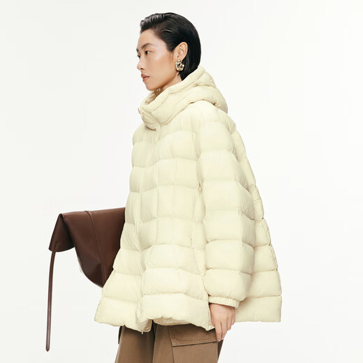 JNBY/Jiangnan Buyi Winter Down Jacket Women's Loose White Duck Down Hooded Lightweight Jacket Mid-Length 5O0C12160 748/Light Bean Yellow XS