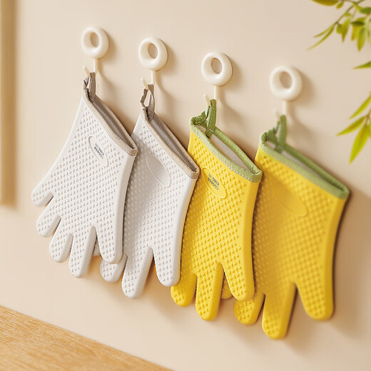 Cooking Emperor anti-scalding gloves, high temperature resistant, extended and thick, insulated kitchen microwave oven special silicone non-slip baking gloves, yellow 1 pair, three layers thickened