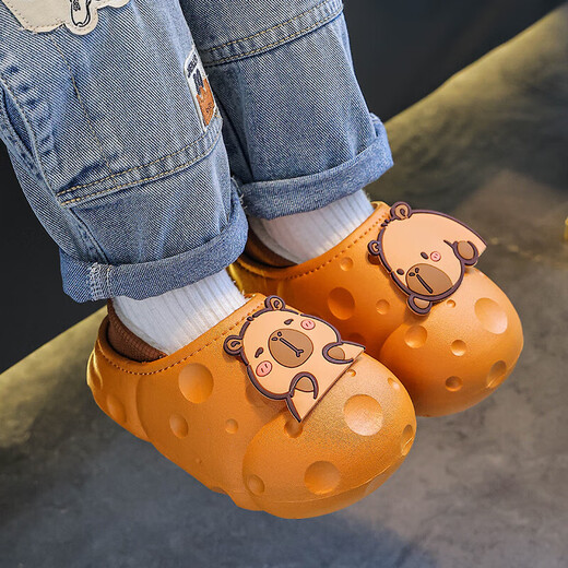 Kapibala children's cotton slippers feel like stepping on shit, boys winter cartoon cute non-slip indoor bathing soft-soled slippers orange slippers 12 28/29 size (shoe length 17CM suitable for feet 16