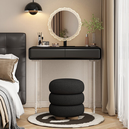 2025 new solid wood paint black dresser small apartment 60CM bedroom bedside dressing table dressing table 60CM table + blossoming mirror + queen chair thickened wood paint high-grade black wood paint (acrylic legs) only need to install the feet