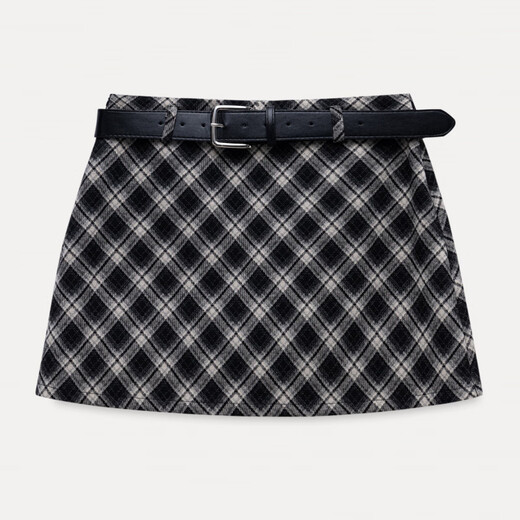 EGGKA Korean high-waist A-line plaid woolen skirt retro arm-wrap versatile short skirt E25B30166AF black S