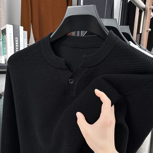 ERDOS Ordos city's new autumn henley collar long-sleeved men's sweater solid color 2025 pineapple texture oatmeal gray 2XL - recommended 160-175Jin Jin equals 0.5 kg