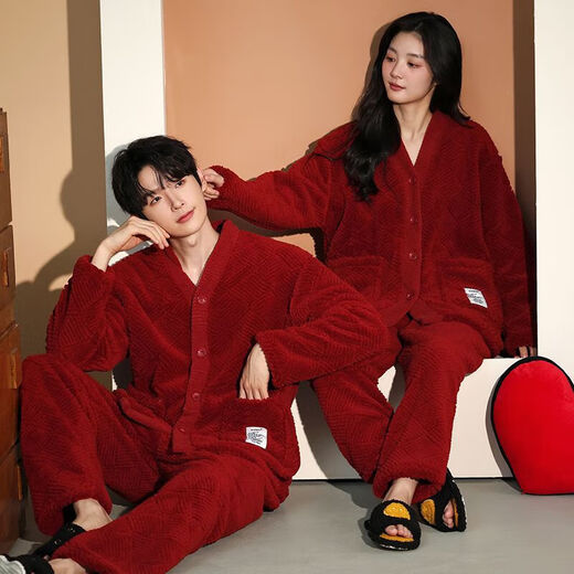 Victoria style couple pajamas winter coral velvet warm and thickened casual sweet flannel home clothes men and women outer wear suit XH9040 M women