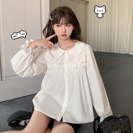 Mori Girl Tribal College Style Doll Collar Long Sleeve Shirt Women 2025 New Autumn and Winter Pure Cotton Design Loose Top White Shirt S Model Code