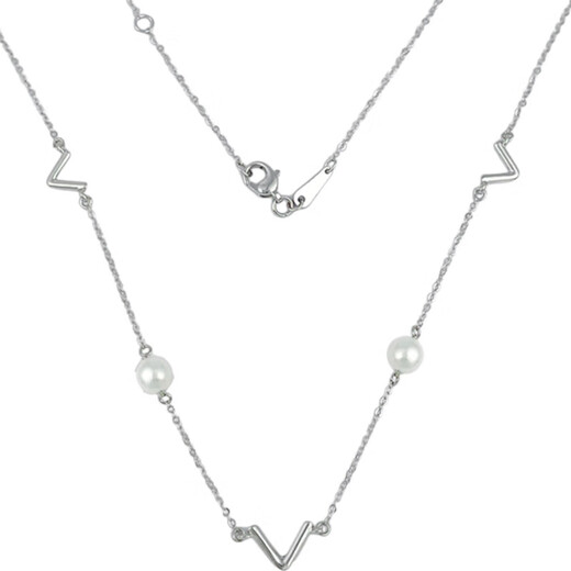 Beijing Gold Trading Center Co., Ltd. Platinum Crushed Ice Gourd Chain/Pearl Letter V/Small Waist/Unicorn/Rotating Vajra/Spirit Snake About 2.26g/Platinum Freshwater Pearl Letter V Chain