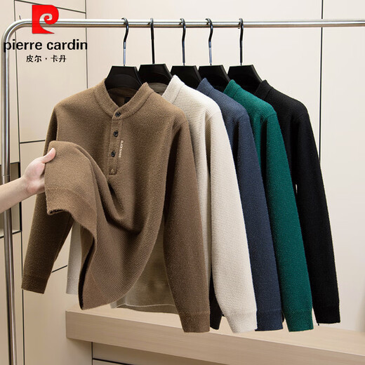 Pierre Cardin sweater men's autumn and winter velvet thickened bottoming sweater men's Henry collar warm inner sweater top Mi Xing M