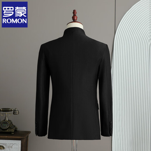 ROMON Chinese Style Stand Collar Suit Men's Suit Business Casual Versatile Fashion Banquet Button Dress Groom Wedding Suit Black (Single-piece Suit) XL (125-140Jin Jin equals 0.5kg)