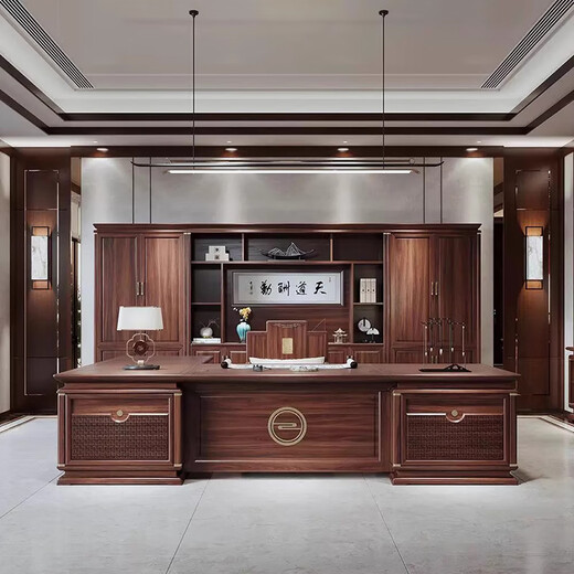 Solid wood executive desk, boss desk, new Chinese style ebony wood, chairman's office, president's desk, high-end office furniture 2.2m boss table + side table, Gabonese ebony wood