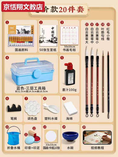 Chong Xing Chinese Painting Pigments Beginner Set Chinese Painting Supplies Tools Complete Set of Ink Painting Introductory Materials Primary School Students Art Teacher Recommended 12 Colors 12ml