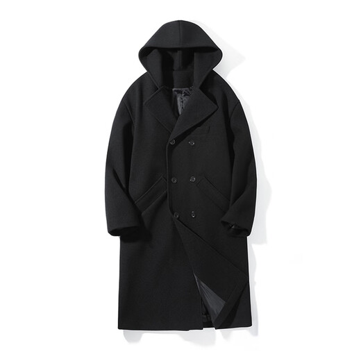 ROMON windbreaker men's mid-length autumn and winter high-end hooded casual coat dark gray 2XL